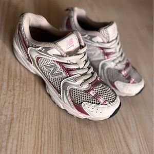 New Balance Kids' White and Pink Sneakers